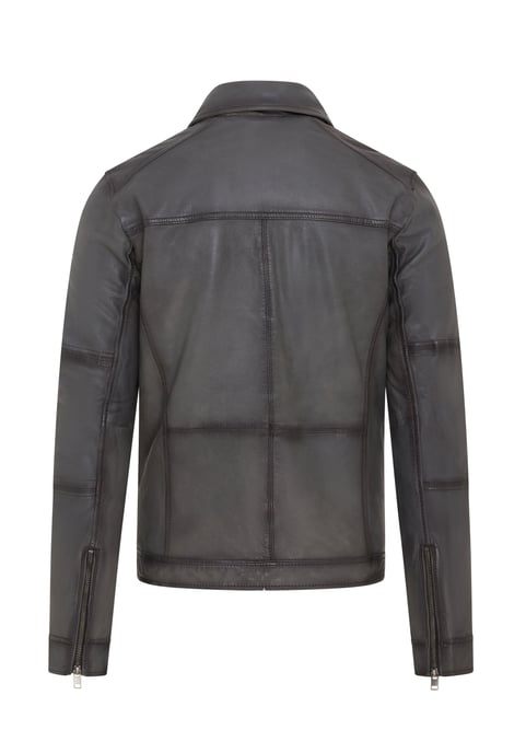 Mens Grey Classic Leather Biker Jacket - Bettles