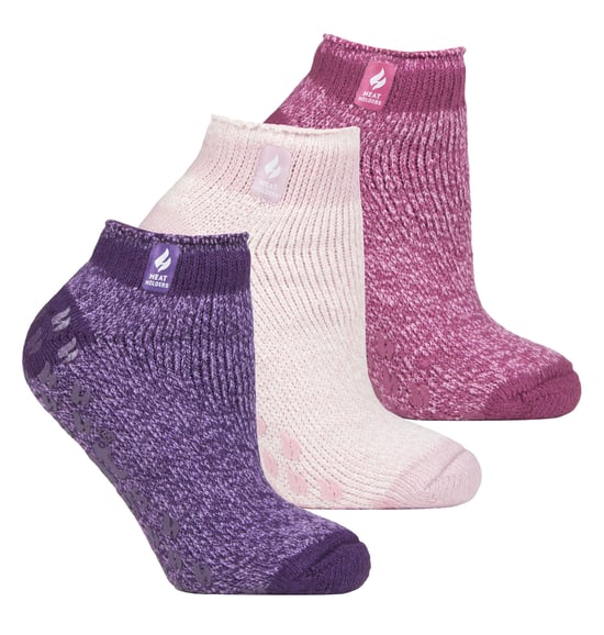 3 Paar Multiverpakking Dames Enkelpantoffelsokken | Heat Holders | Fleece laag uitgesneden pluizige damessokken met grijpers - Pisa 2 - Image 1