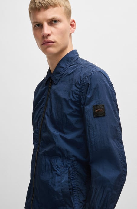 Men's Boss Crinkle-Effect Fabric Oversized-Fit Overshirt in Blue