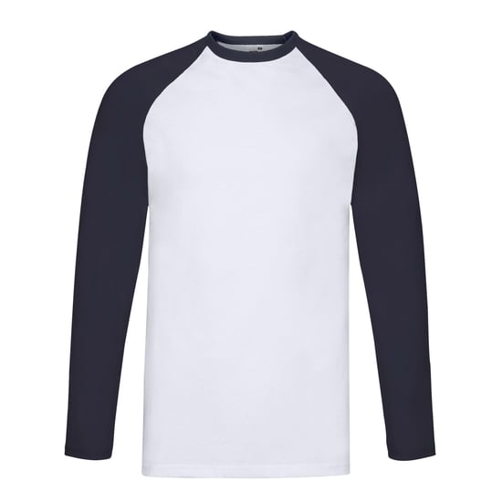 Fruit of the Loom Heren Contrast Honkbal T-shirt met lange mouwen (Witte/diepe marine) - Image 1