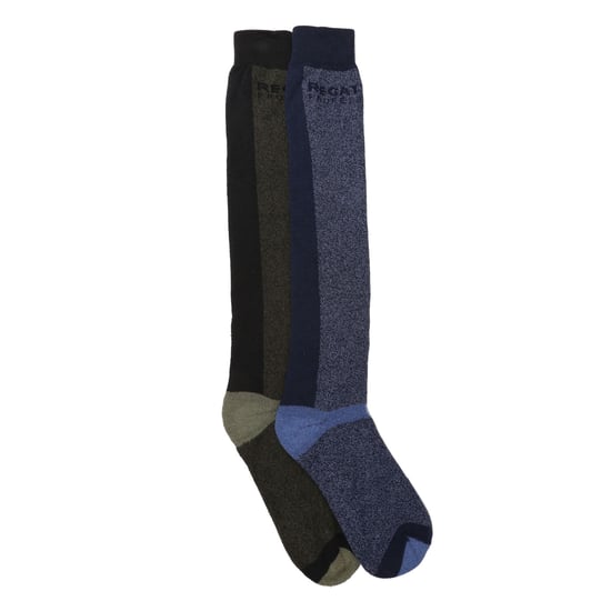 Regatta Mens Pro Assorted Designs Boot Socks Set (Pack of 2) (Blue/Black)