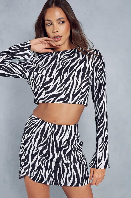 Zebra Print Shoulder Pad Top Skirt Co-ord