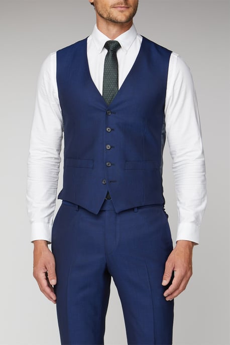 Blue Texture Tailored Fit Waistcoat - Image 1
