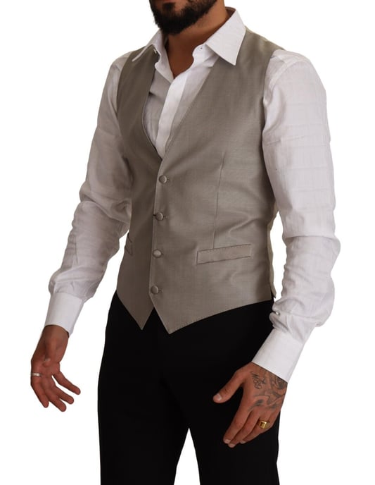 Dolce & Gabbana Heren Beige Wol Enkelvoudig Geknoopt Vest - Image 2