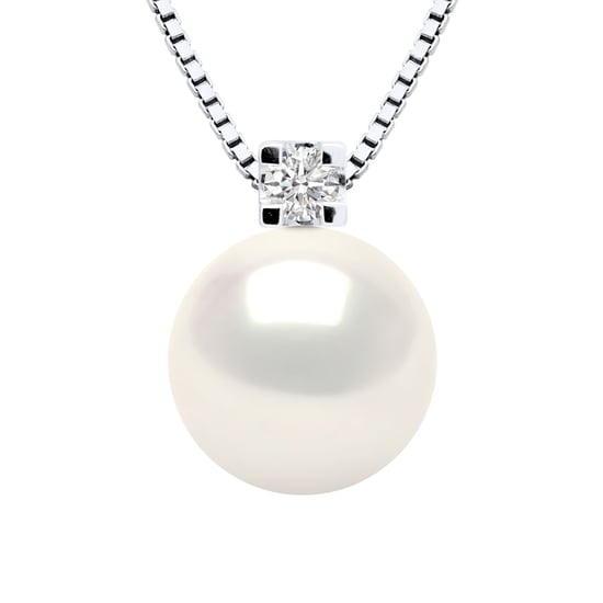 DIADEMA - Necklace - Silver - White Freshwater Pearl and Real Diamond