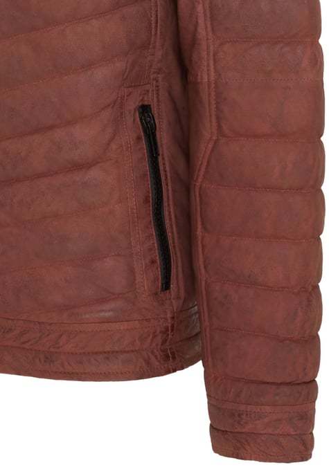 Mens Tan Brown Quilted Puffer Leather Bomber Jacket - Torpoint
