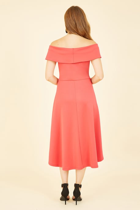 Mela Red Bardot Dipped Hem Dress