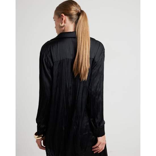 River Island Womens Shirt Black Crinkle Satin Collared Long Sleeve - Image 4