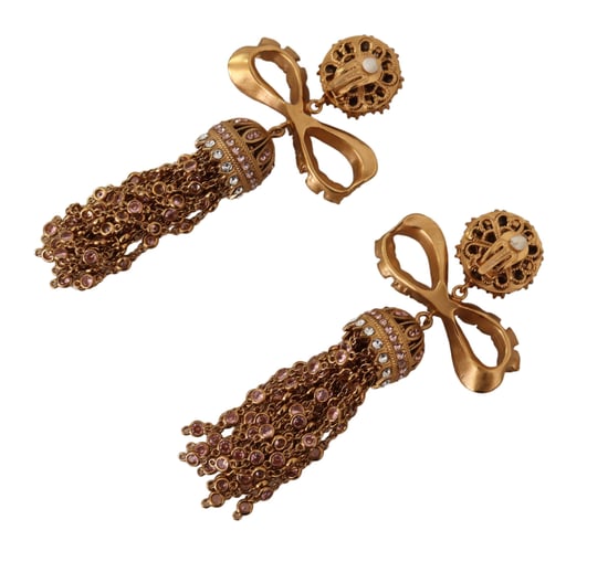 Dolce & Gabbana Women's Gold Dangling Crystals Long Clip-On Jewelry Earrings
