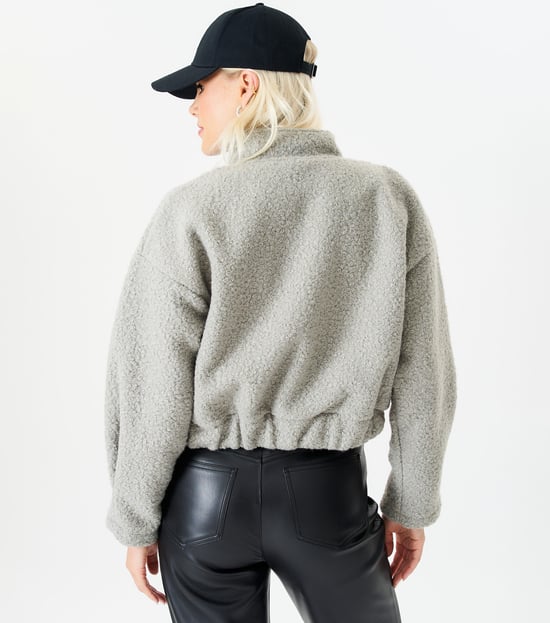 Boucle Wool Elasticated Waist Cropped Jacket