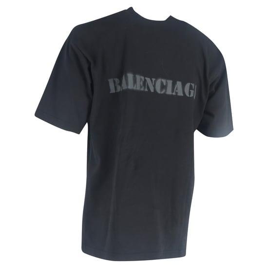 Balenciaga Logo Print Stencil Type T-Shirt in Black Cotton - Image 3