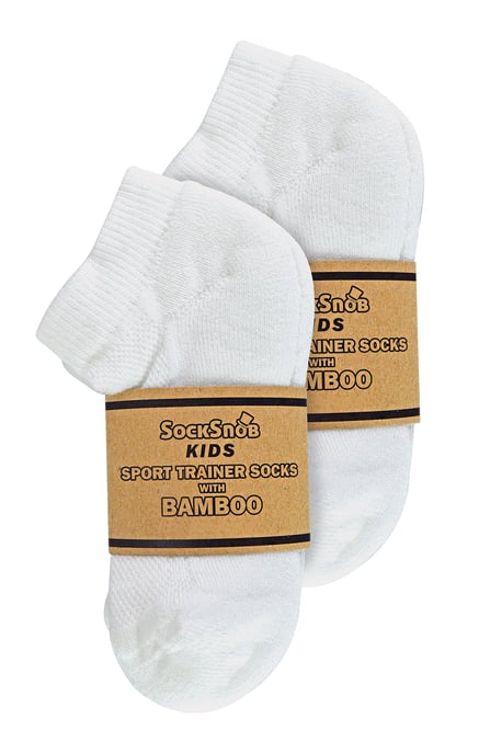 Sock Snob - 6 Paar Jongens Bamboe Trainer Sokken voor Jongens en Meisjes - Wit - Image 2