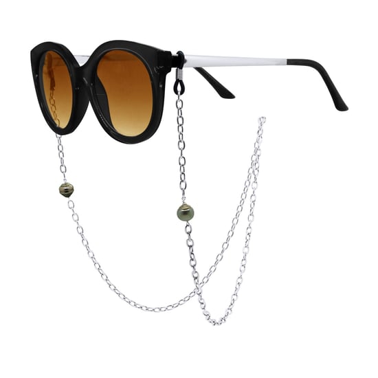 Chain for Glasses - Chain Forçat Silver alternating with 2 Real Cultured Tahiti Pearls Circled 9-10 mm