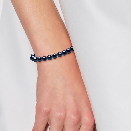 DIADEMA - Bracelet - Real Freshwater Pearls - Black Tahitian Style- Yellow Gold