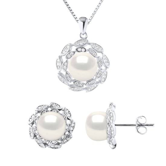 Adornment Necklace & Earrings FLOWER Sweet Water Beads White 9-10 mm 925