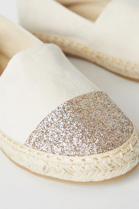 Poppy Glitter Toe Detail Flat Espadrille Shoes