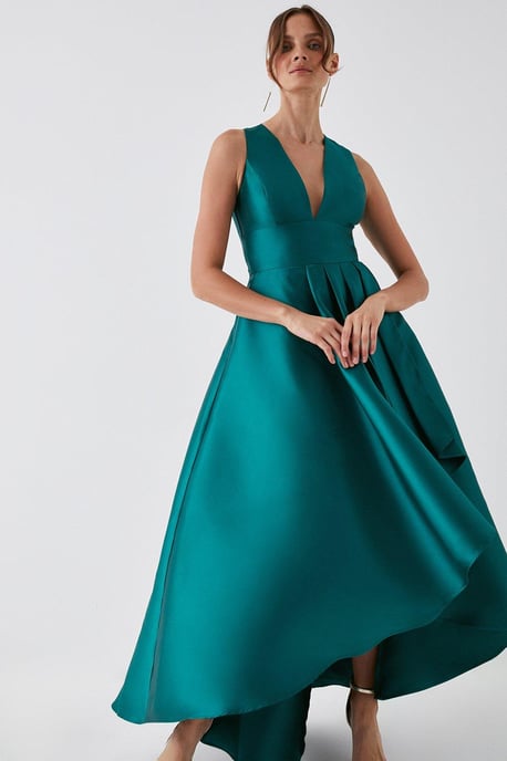 Plunge Neck Waterfall Bridesmaid Maxi Dress