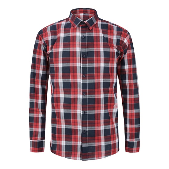 Men's Solid Color Lapel Long Sleeve Shirt Plaid Red