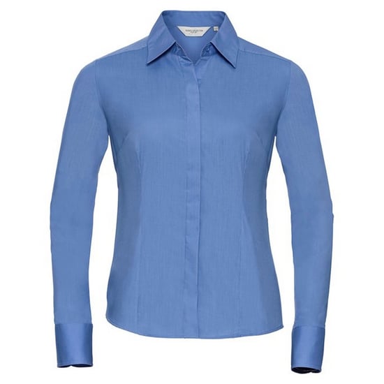 Russell Collection Dames/Dames Poplin Easy-Care Getailleerd overhemd met lange mouwen (Bedrijfsblauw) - Image 1