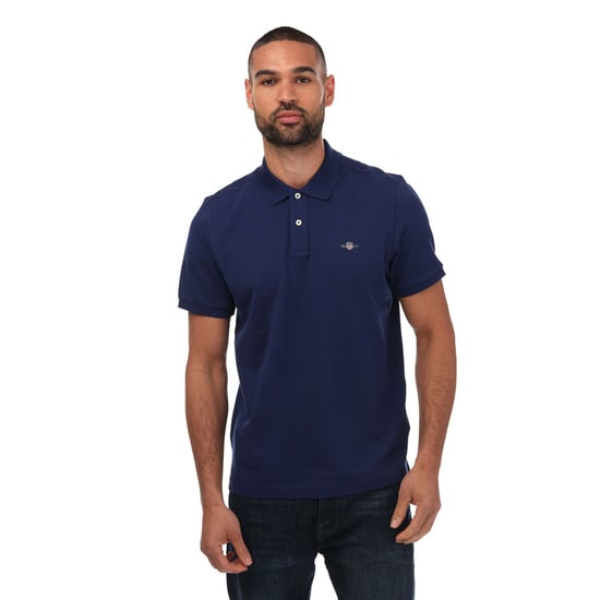 Men's Gant Regular Fit Shield Pique Polo in Navy - Image 1
