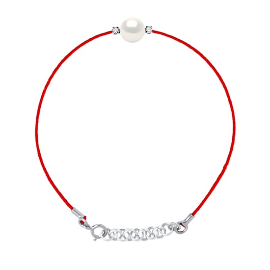 DIADEMA - Bracelet - Red Nylon - White Freshwater Pearl - Diamonds