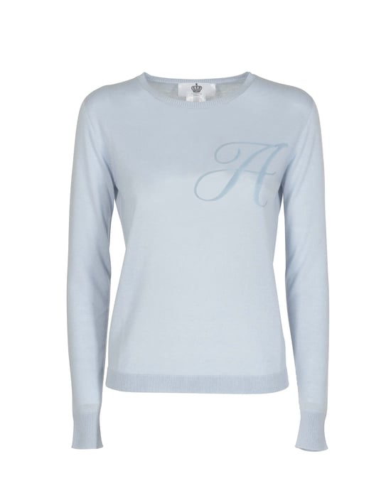 Crown Of Edinburgh Cashmere Lange Mouw Art 004 Lichtblauwe Letter A - Image 2