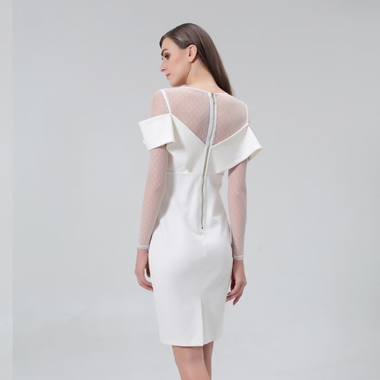 Bardot halslijn bodycon jurk in jersey en tule - Image 2