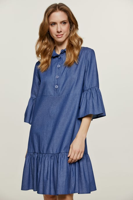 Denim Jurk met Klokmouwen en Ruches - Image 6