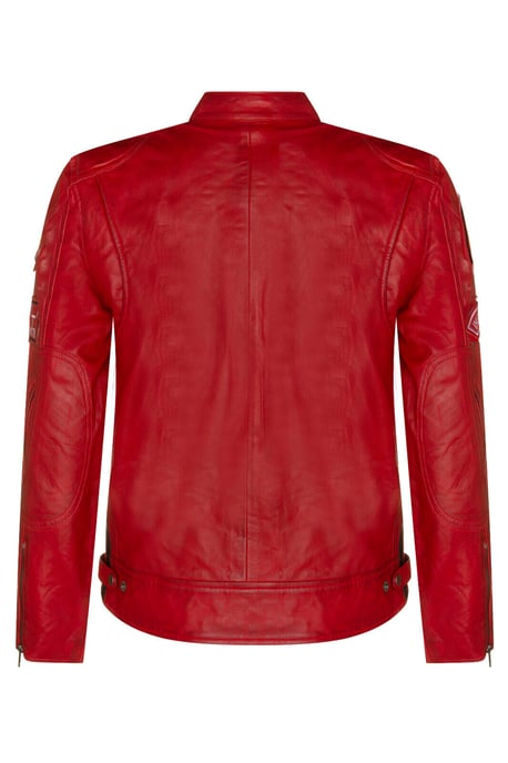 Leather racing biker motorcycle jacket with zipper