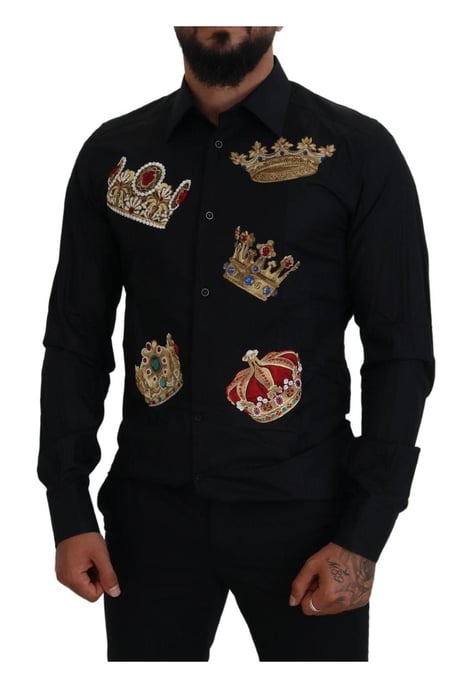 Dolce & Gabbana Heren Zwarte Gouden Kroon Slim Fit Dress Shirt - Image 5