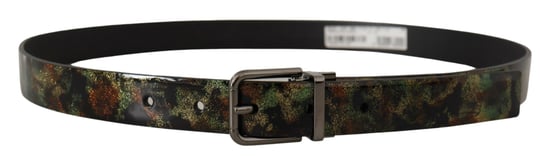 Dolce & Gabbana Men's Black Sparkling Leather Black Metal Buckle Belt