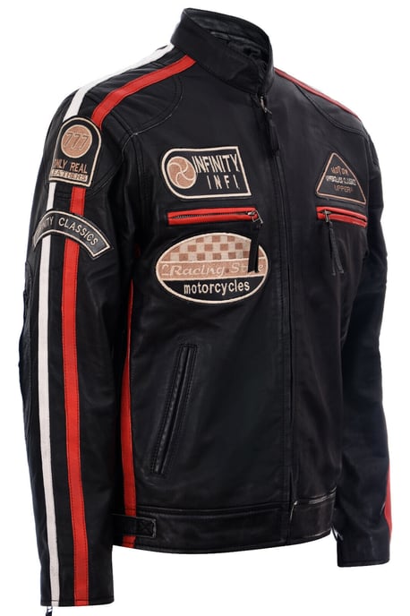 Zipped Leather Racing Biker Moto Jacket