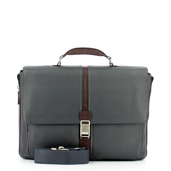 Expandable leather Laptopbag 14.0 Piquadro BLU MARRONE