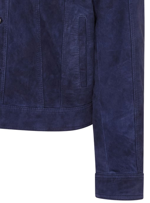 Mens Navy Blue Goat Suede Leather Jeans Jacket- Nurmes
