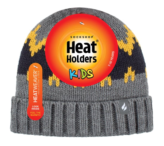 Heat Holders - Geribbelde zachte muts met pom-pom voor jongens - Pebble Melange / goud / marine - Image 2