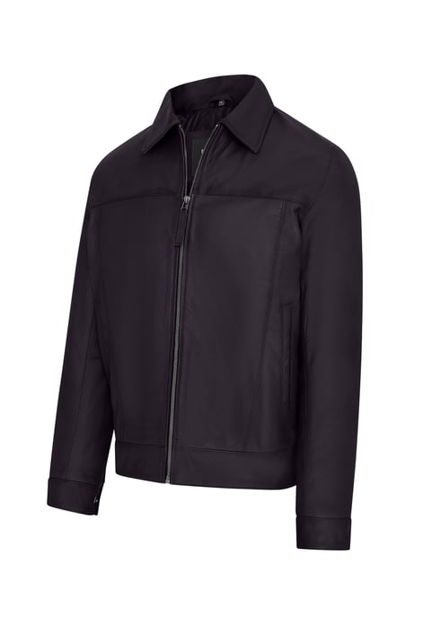 Mens Black Retro Classic Leather Harrington Biker Jacket - Drammen