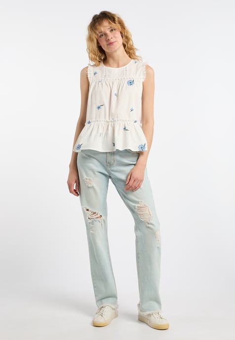 Dreimaster Top Dames Wol Wit Blauw - Image 2