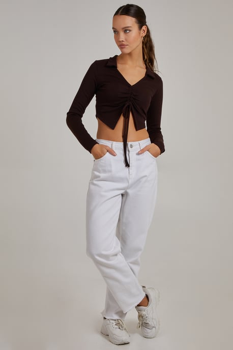 Long Sleeve Gathered Rib Top