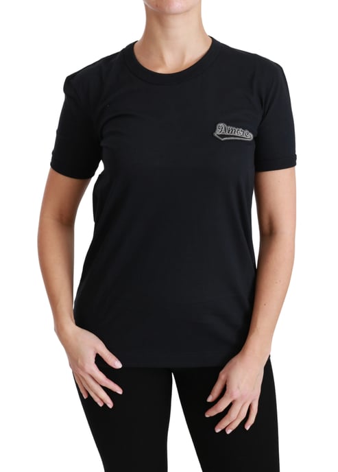 Dolce & Gabbana Vrouwen Blauwe Amore Patch Crewneck Katoen Top T-shirt - Image 1