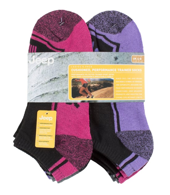 Jeep - Set van 6 laag uitgesneden gymsokken voor dames - Zwart / Roze - Image 2