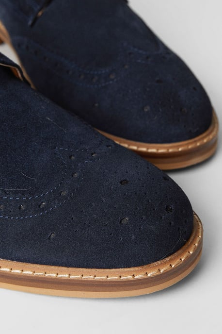 Navy Suede Brogue Shoes