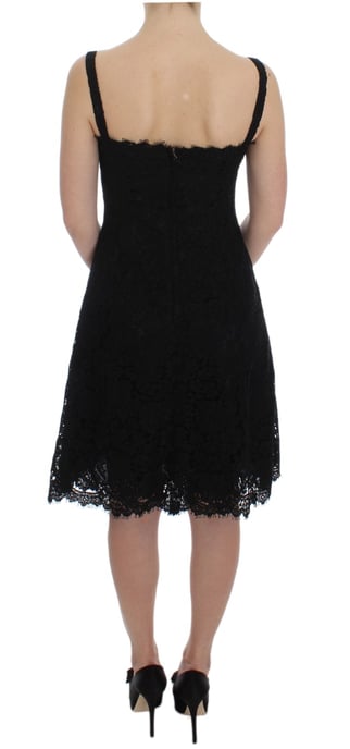 Dolce & Gabbana Dames Zwarte Bloemen Kant Shift Jurk Tot de Knie - Image 3