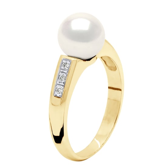 Ring Sieraad Diamant 0,06 Ct - Geel Goud - Echte Gecultiveerde Zoetwaterparel Rond 8-9 mm - Image 1