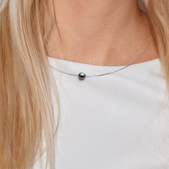 DIADEMA - Necklace - Omega - Silver and Tahitian Pearl