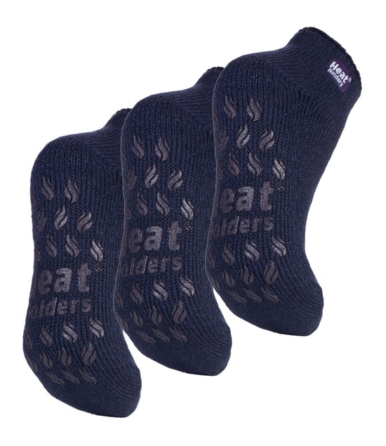 3 Paar Multiverpakking Dames Enkelpantoffelsokken | Heat Holders | Fleece laag uitgesneden pluizige damessokken met grijpers - Diepste Pruimen - Image 1