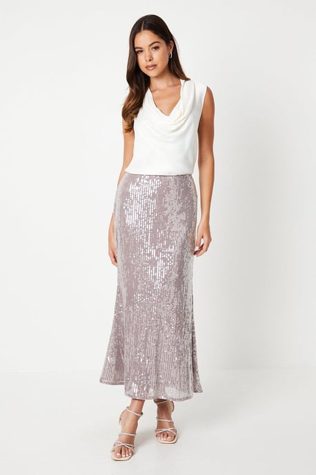 Sequin Midi Slip Skirt