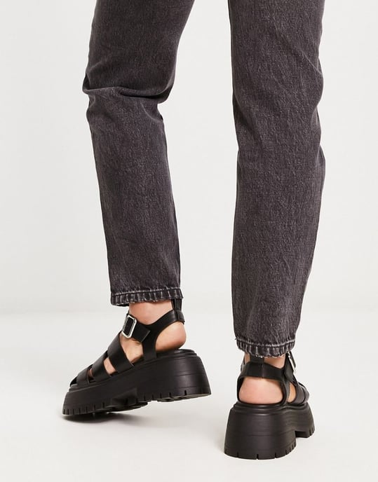 ASOS DESIGN Wide Fit Mermaid chunky fisherman shoes in black