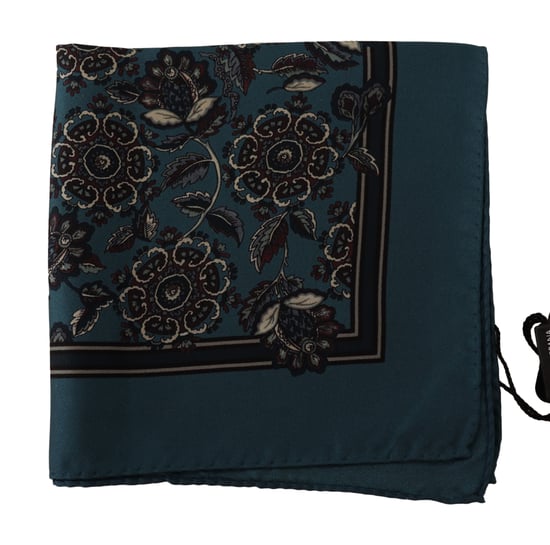Dolce & Gabbana Men's Blue Floral Silk Square Handkerchief Scarf