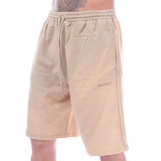 Heren Off White Diagonal Tab Vintage Skate Sweat Shorts in Sand - Image 1
