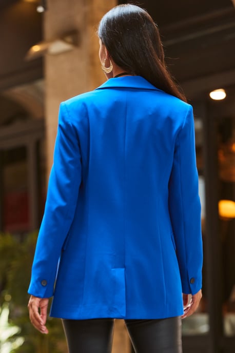 Cobalt Blue Relaxed Fit Double Breasted Blazer